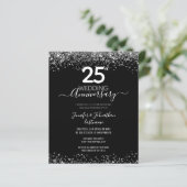 25e Jubileum Silver Glitter Budget Invitations (Staand voorkant)