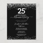 25e Jubileum Silver Glitter Budget Invitations (Voorkant)
