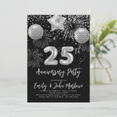 25e Jubileum Silver Glitter Confetti Champagne Kaart (Staand voorkant)