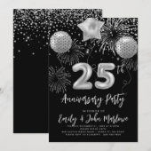 25e Jubileum Silver Glitter Confetti Champagne Kaart (Voorkant / Achterkant)