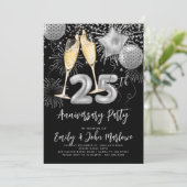 25e Jubileum Silver Glitter Confetti Champagne Kaart (Staand voorkant)