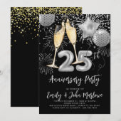 25e Jubileum Silver Glitter Confetti Champagne Kaart (Voorkant / Achterkant)