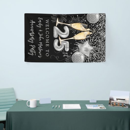25e Jubileum Silver Glitter Confetti Welcome Spandoek (Beurs)