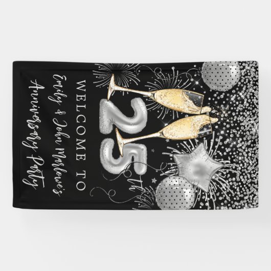 25e Jubileum Silver Glitter Confetti Welcome Spandoek (Horizontaal)