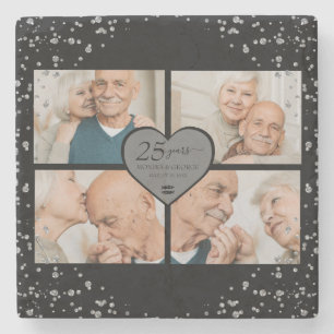 25e Jubileum Silver Glitter Zwart Stenen Onderzetter