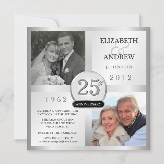 25e Jubileum Silver Invitations met 2 foto's Kaart (Voorkant)