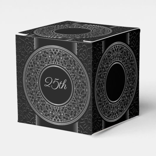 25e Jubileum Silver Medallion Cube Favor Box Bedankdoosjes (Voorkant Zijde)