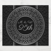 25e Jubileum Silver Medallion Monogrammed Sparkling Wijnetiket (Enkel label)