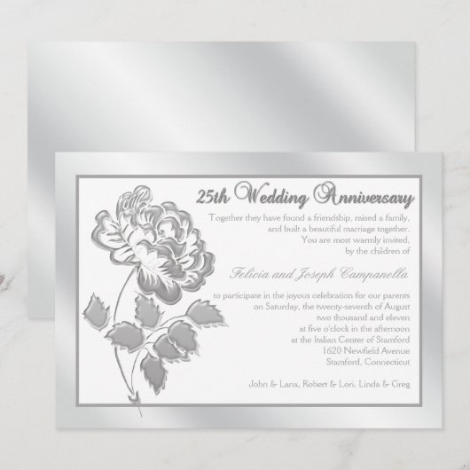 25e Jubileum Silver Peony op White Linen Kaart (Voorkant / Achterkant)