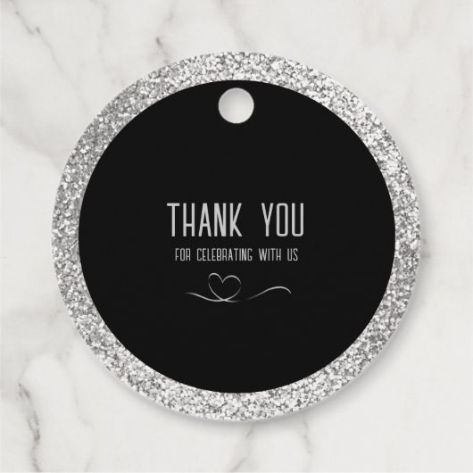 25e Jubileum Silver Sparkle Black Elegant Bedankjes Labels (Achterkant)
