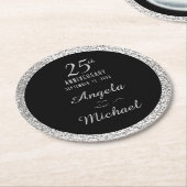 25e Jubileum Silver Sparkle Black Stijlvolle Glam Ronde Kartonnen Onderzetter (Gebogen)
