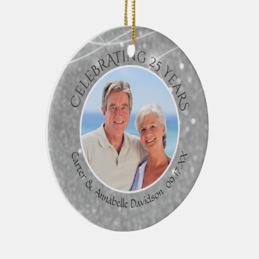 25e Jubileum | Silver Sparkle Two Photo Keramisch Ornament (Rechts)