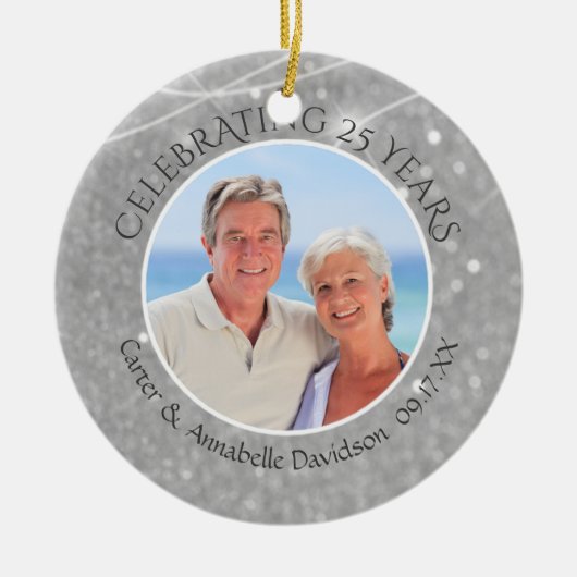 25e Jubileum | Silver Sparkle Two Photo Keramisch Ornament (Voorkant)