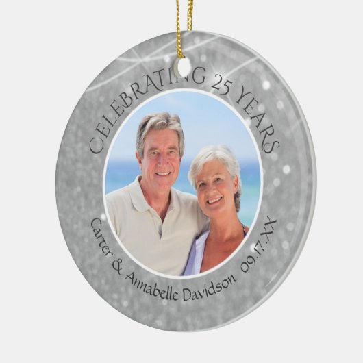 25e Jubileum | Silver Sparkle Two Photo Keramisch Ornament (Links)