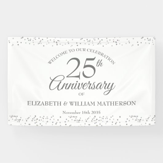 25e Jubileum Silver Stardust Confetti Welkom Spandoek (Horizontaal)