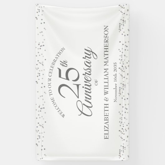 25e Jubileum Silver Stardust Confetti Welkom Spandoek (Verticaal)