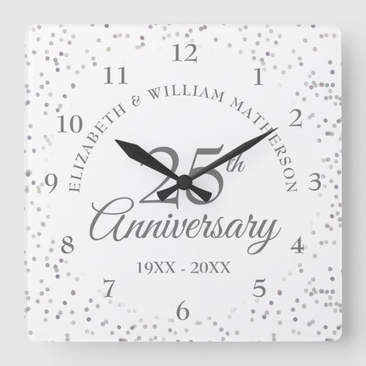 25e jubileum Silver Stardust Vierkante Klok (Voorkant)