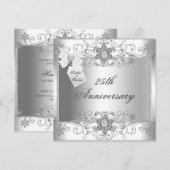 25e Jubileum Silver White Diamond Invitation Kaart (Voorkant / Achterkant)