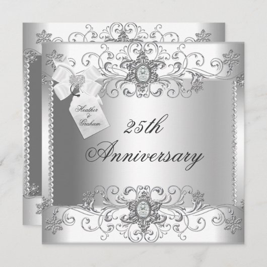 25e Jubileum Silver White Diamond Invitation Kaart (Voorkant / Achterkant)