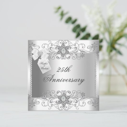 25e Jubileum Silver White Diamond Invitation Kaart (Staand voorkant)