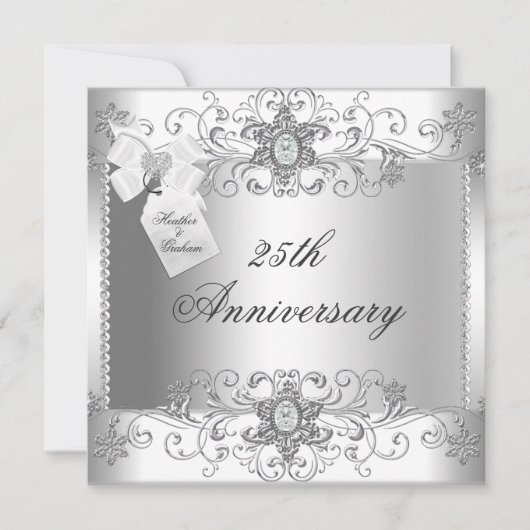 25e Jubileum Silver White Diamond Invitation Kaart (Voorkant)