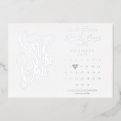 25e Jubileum Sla de datum-kalender Silver op Folie Uitnodiging (Voorkant)
