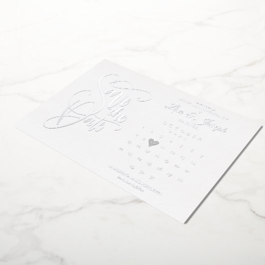 25e Jubileum Sla de datum-kalender Silver op Folie Uitnodiging (Gedraaid)