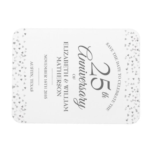 25e Jubileum Sparen de Datum Zilveren Hart Magneet (Horizontaal)