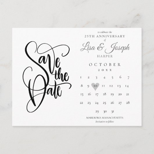 25e Jubileum Sparen de DatumKalenderliefde Hart Briefkaart (Voorkant)