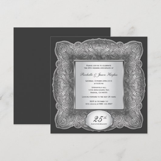 25e Jubileum Square Silver Invitation Kaart (Voorkant / Achterkant)