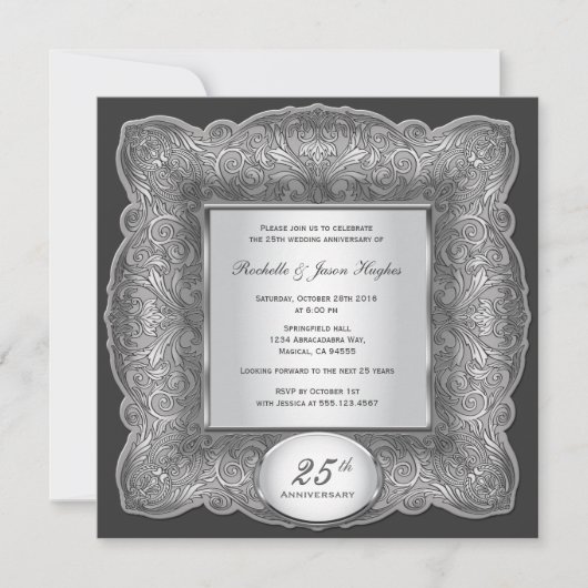 25e Jubileum Square Silver Invitation Kaart (Voorkant)