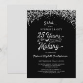 25e Jubileum surprise Party Silver Confetti Kaart (Voorkant / Achterkant)