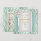 25e jubileum Teal Damast Zilver Wit 2 Kaart (Voorkant / Achterkant)