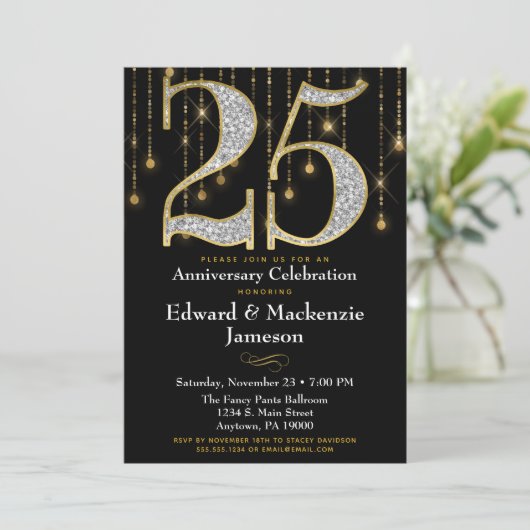 25e Jubileum Uitnodiging - Black Gold Diamonds (Staand voorkant)