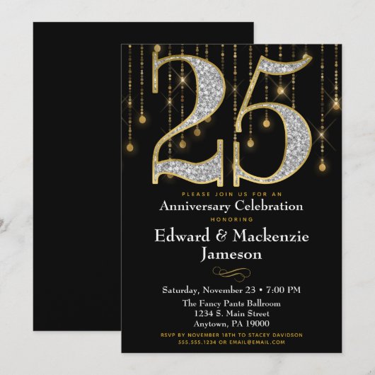 25e Jubileum Uitnodiging - Black Gold Diamonds (Voorkant / Achterkant)