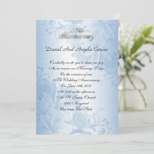 25e Jubileum uitnodiging Blauwe Bloemen (Staand voorkant)