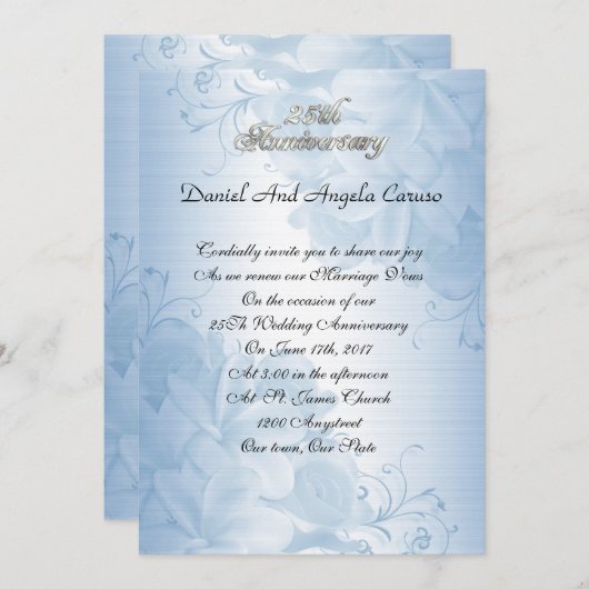 25e Jubileum uitnodiging Blauwe Bloemen (Voorkant / Achterkant)