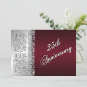 25e jubileum uitnodiging Burgundy, Zilveren Scroll (Staand voorkant)