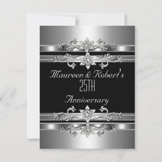 25e Jubileum Uitnodiging Elegant Black Silver (Voorkant)