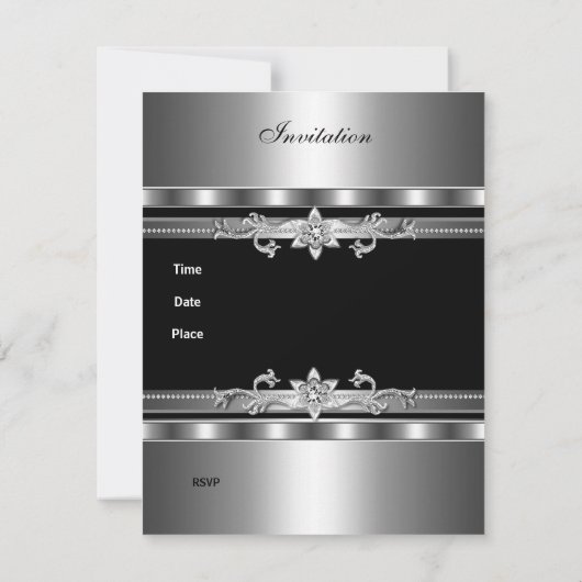 25e Jubileum Uitnodiging Elegant Black Silver (Achterkant)