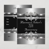 25e Jubileum Uitnodiging Elegant Black Silver (Voorkant / Achterkant)