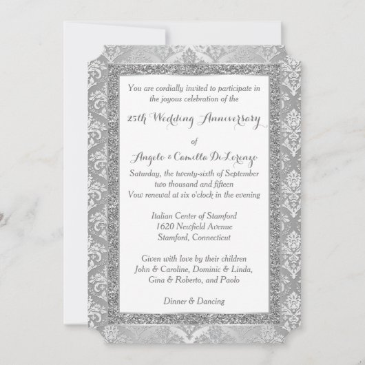 25e Jubileum Uitnodiging | FAUX Zilver Glitter (Voorkant)
