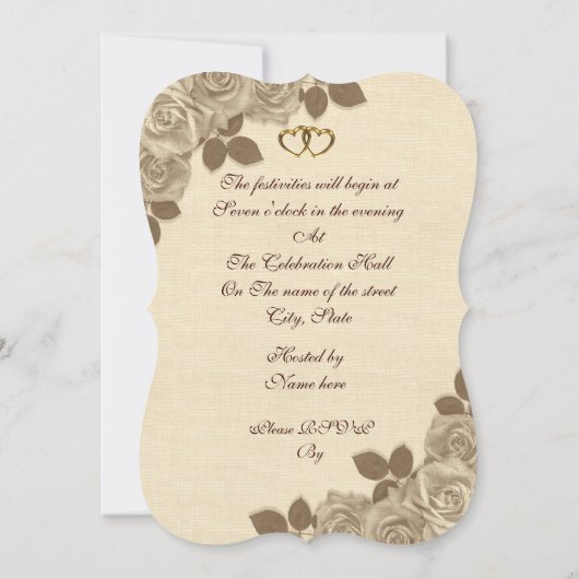 25e Jubileum uitnodiging geïllustreerd sepia roos (Achterkant)