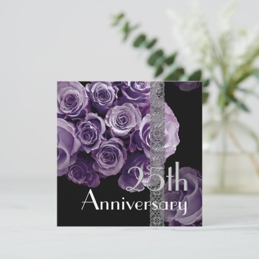 25e Jubileum Uitnodiging - LILA PAARSE Rozen (Staand voorkant)