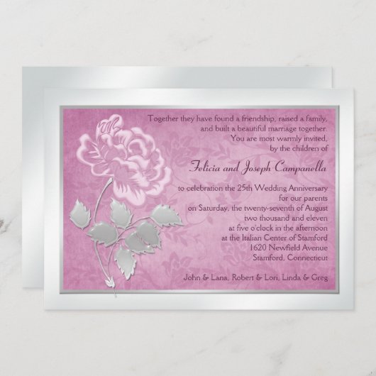 25e Jubileum Uitnodiging roze pony (Voorkant / Achterkant)