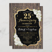 25e jubileum uitnodiging - Rustiek hout goud (Voorkant / Achterkant)