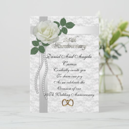 25e Jubileum Uitnodiging Witte roos (Staand voorkant)