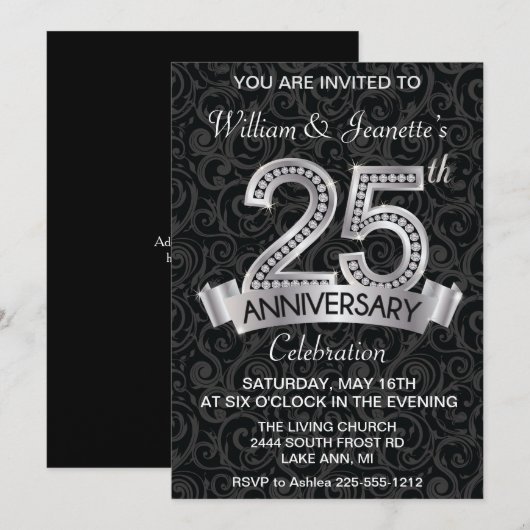 25e jubileum uitnodiging zilver diamant (Voorkant / Achterkant)