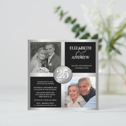 25e Jubileum-uitnodigingen met 2 foto's Kaart (Staand voorkant)