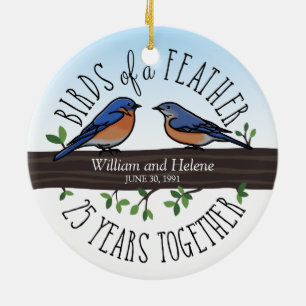 25e Jubileum van de bruiloft, Blauwvogels van een  Keramisch Ornament